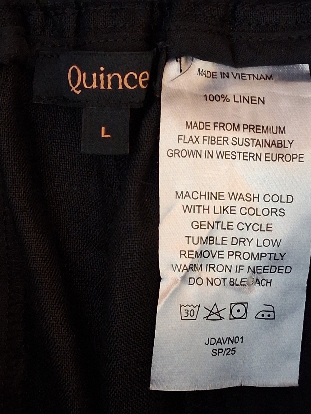 Quince 100% European Linen Pull-on Drawstring Wide Leg Pants Black Sz Large - Picture 6 of 11